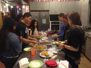 Corn bread, rice and beans, pernil, and thanks.